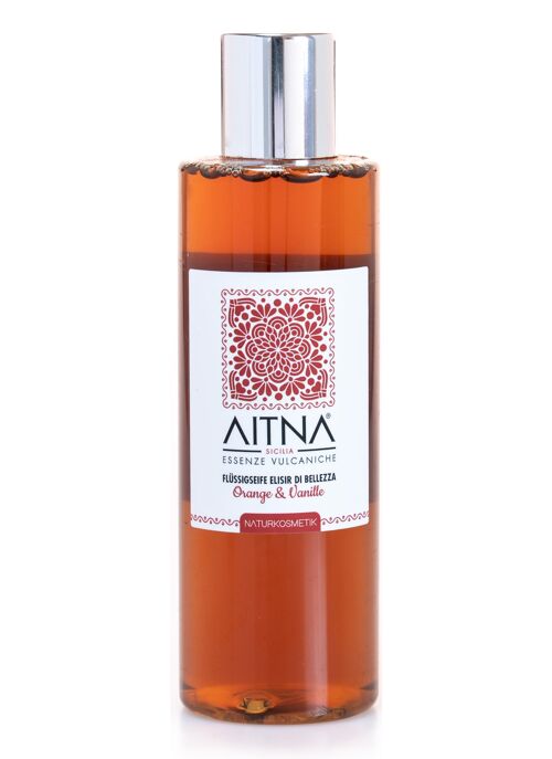 Aitna Natur Vulkanische Flüssigseife Elisir Di Bellezza Seife Orange und Vanille, Made in Italy 1er Pack (1 x 200 ml)
