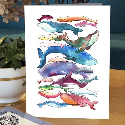 Tarjeta de felicitación de ballenas y delfines
