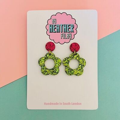 Boucles d'oreilles à paillettes et fleurs style années 60