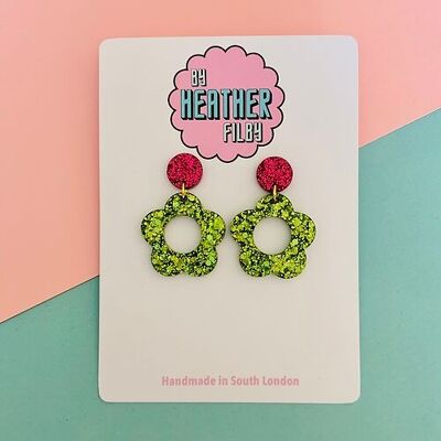 60's Style Flower Glitter Earrings