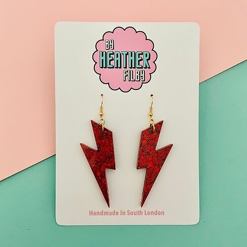 Red Glitter Lightening Bolt Earrings , sku505