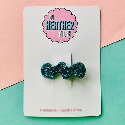 Teal Squiggle Glitter Hair Clip
