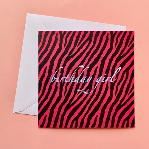 Hot Pink Zebra Print Birthday Girl Greeting Card , sku601