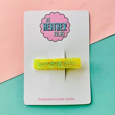 Neon Yellow Glitter Hair Clip