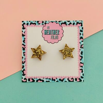 Gold Glitter Star Stud Earrings , sku674