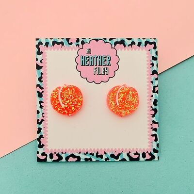 Coral Glitter Peach Stud Earrings