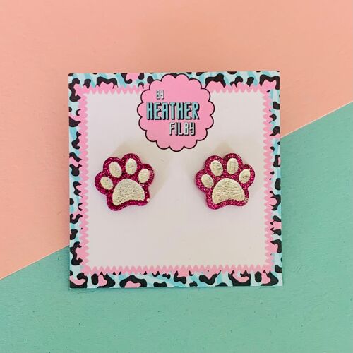 Glitter Paw Prints Stud Earrings