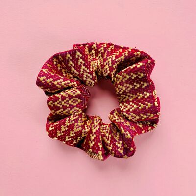 OG Scrunchie in Pink and Gold Embroidered Silk , sku815