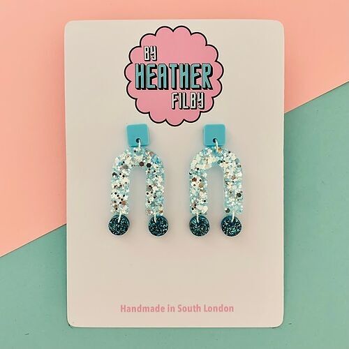Blue Glitter Arch Earrings