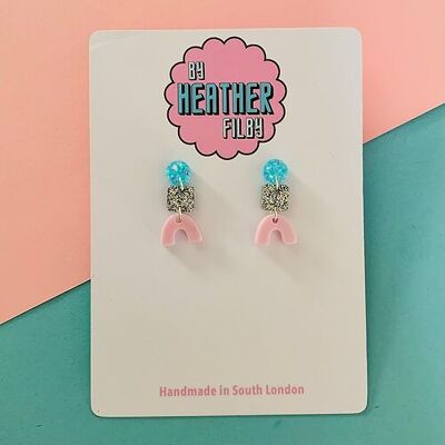 Pink Triple Gem Glitter Earrings , sku893