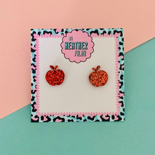 Red Glitter Apple Stud Earrings , sku935