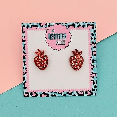 Boucles d'oreilles clous fraise scintillantes rouges, sku938