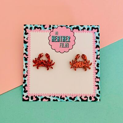 Aretes De Cangrejo Con Purpurina Roja, sku939