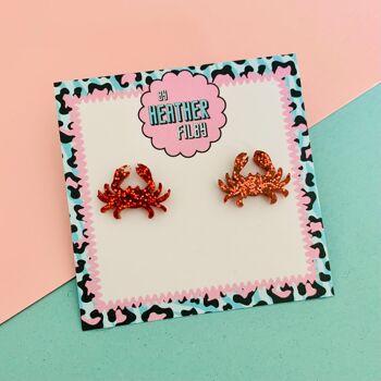 Boucles d'oreilles clous de crabe à paillettes rouges, sku939 2