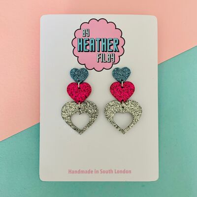 Triple Heart Glitter Earrings