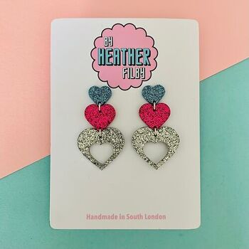 Boucles d'oreilles triple cœur pailletées 3