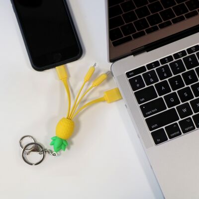 3-in-1-Universal-Ladekabel – iPhone Lightning / USB Typ C / Micro-USB – Ananas