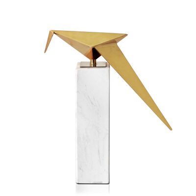 ADM - Objeto decorativo 'Pájaro Origami' - Color dorado - 30 x 29 x 7 cm