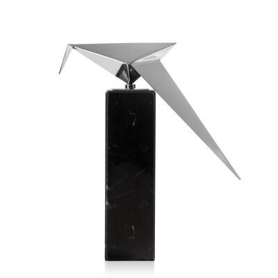 ADM - Objeto decorativo 'Pájaro Origami' - Color plata - 30 x 24 x 7 cm