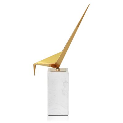 ADM - Objeto decorativo 'Pájaro Origami' - Color dorado - 45 x 24 x 8,5 cm