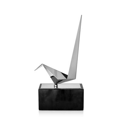 ADM - Objeto decorativo 'Pájaro Origami' - Color plata - 38,5 x 21 x 8,5 cm