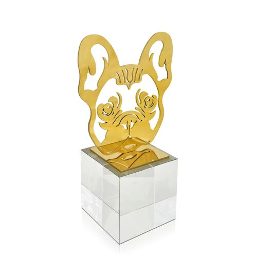ADM - Oggetto decorativo 'Testa di Bulldog Francese' - Colore Oro - 28 x 15 x 10 cm