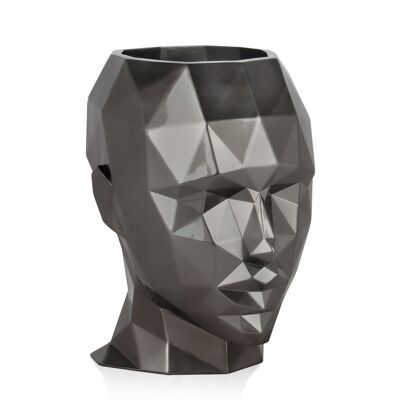 ADM - Jardinière 'Vase tête de femme facettée' - Couleur anthracite - 36 x 32 x 25 cm