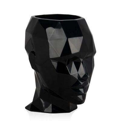 ADM - Jardinière 'Vase tête de femme à facettes' - Couleur noire - 36 x 32 x 25 cm