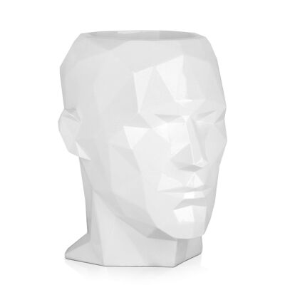 ADM - Jardinière 'Vase tête d'homme à facettes' - Coloris blanc - 39 x 37 x 29 cm