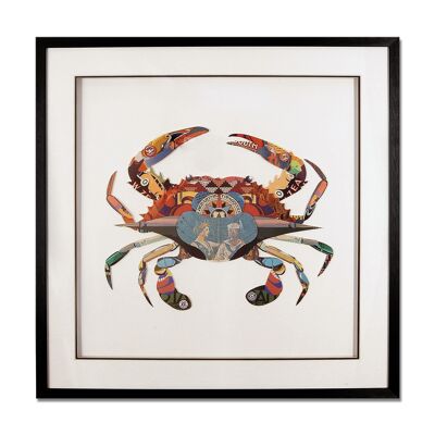ADM - Tableau collage 3D 'Crabe' - Multicolore - 65 x 65 x 3 cm