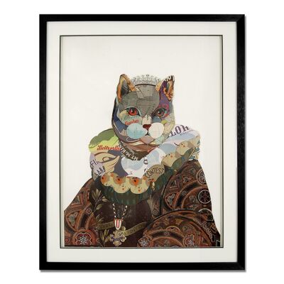 ADM - Cuadro collage 3D 'Gato con un antiguo vestido noble' - Color multicolor - 90 x 72 x 4 cm