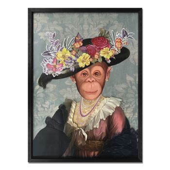ADM - Peinture collage 3D 'Singe en robe de dame vintage' - Multicolore - 80 x 60 x 3 cm 6