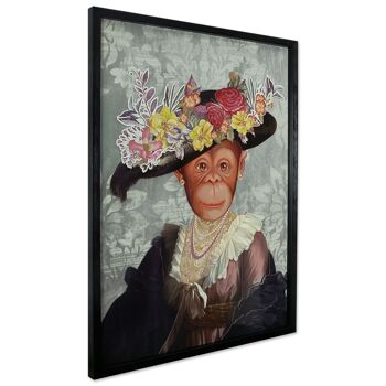 ADM - Peinture collage 3D 'Singe en robe de dame vintage' - Multicolore - 80 x 60 x 3 cm 7