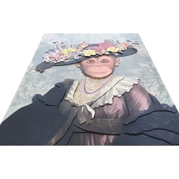 ADM - Peinture collage 3D 'Singe en robe de dame vintage' - Multicolore - 80 x 60 x 3 cm 8