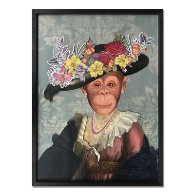 ADM - Peinture collage 3D 'Singe en robe de dame vintage' - Multicolore - 80 x 60 x 3 cm
