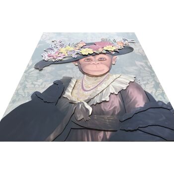 ADM - Peinture collage 3D 'Singe en robe de dame vintage' - Multicolore - 80 x 60 x 3 cm 3