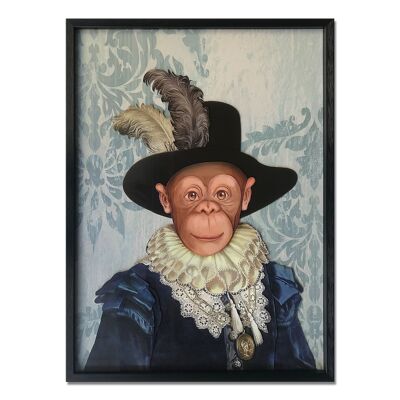 ADM - 3D collage picture 'Monkey in vintage knight's dress' - Multicolored - 80 x 60 x 3 cm