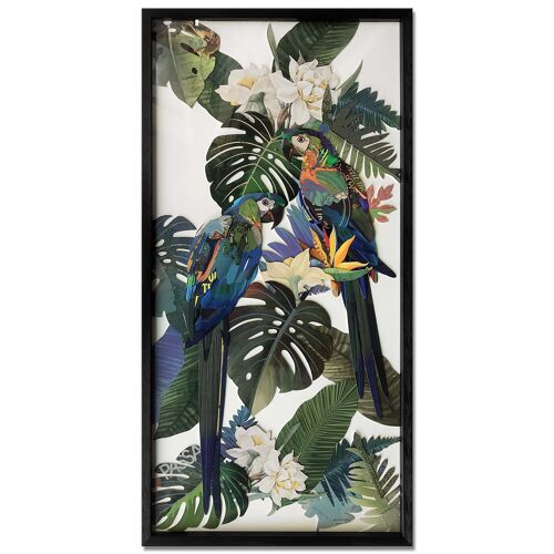 ADM - Quadro collage 3D 'Pappagalli nella giungla 2' - Colore Multicolore - 100 x 50 x 3 cm