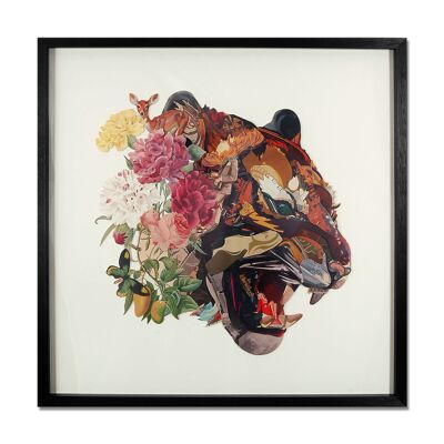 ADM - Cuadro collage 3D 'Cabeza de tigre' - Multicolor - 65 x 65 x 3 cm