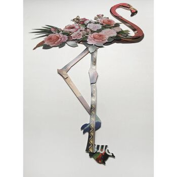 ADM - Photo collage 3D 'Flamant rose avec fleurs' - Couleur multicolore - 100 x 75 x 4 cm 3