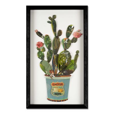 ADM - 3D collage painting 'Cactus in a vase' - Multicolored - 50 x 30 x 3 cm