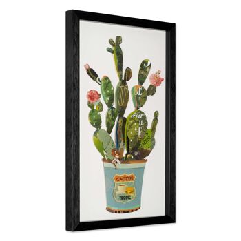 ADM - Tableau collage 3D 'Cactus dans un vase' - Multicolore - 50 x 30 x 3 cm 2