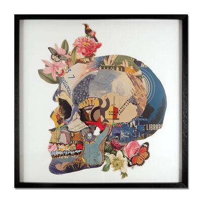 ADM - 3D collage picture 'Skull with flowers' - Multicolored - 90 x 90 x 4 cm