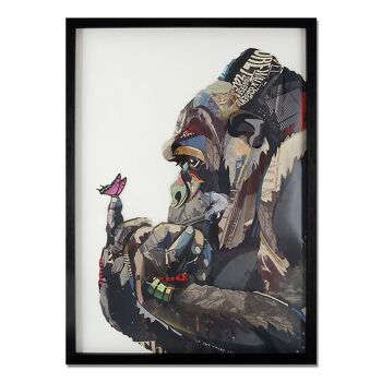 ADM - Tableau collage 3D 'Gorille avec papillon' - Multicolore - 70 x 50 x 3 cm 6