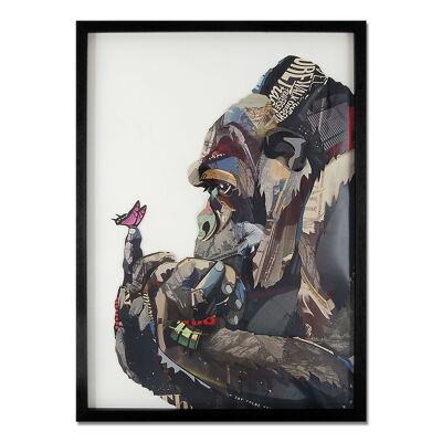 ADM - Tableau collage 3D 'Gorille avec papillon' - Multicolore - 70 x 50 x 3 cm