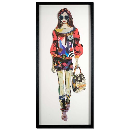 ADM - Quadro collage 3D 'Modella con borsetta' - Colore Multicolore - 90 x 40 x 3 cm