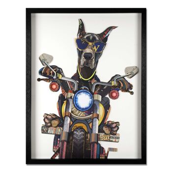 ADM - Tableau collage 3D 'Doberman Motocycliste' - Couleur multicolore - 82 x 64 x 4 cm 6
