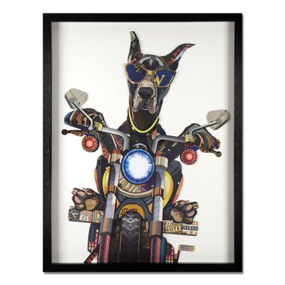 ADM - Tableau collage 3D 'Doberman Motocycliste' - Couleur multicolore - 82 x 64 x 4 cm