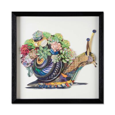 ADM - Tableau collage 3D 'Escargot avec fleurs' - Multicolore - 40 x 40 x 3 cm