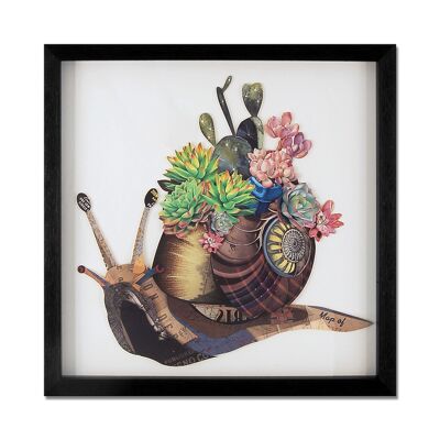 ADM - 3D collage picture 'Snail with flowers' - Multicolored2 - 40 x 40 x 3 cm